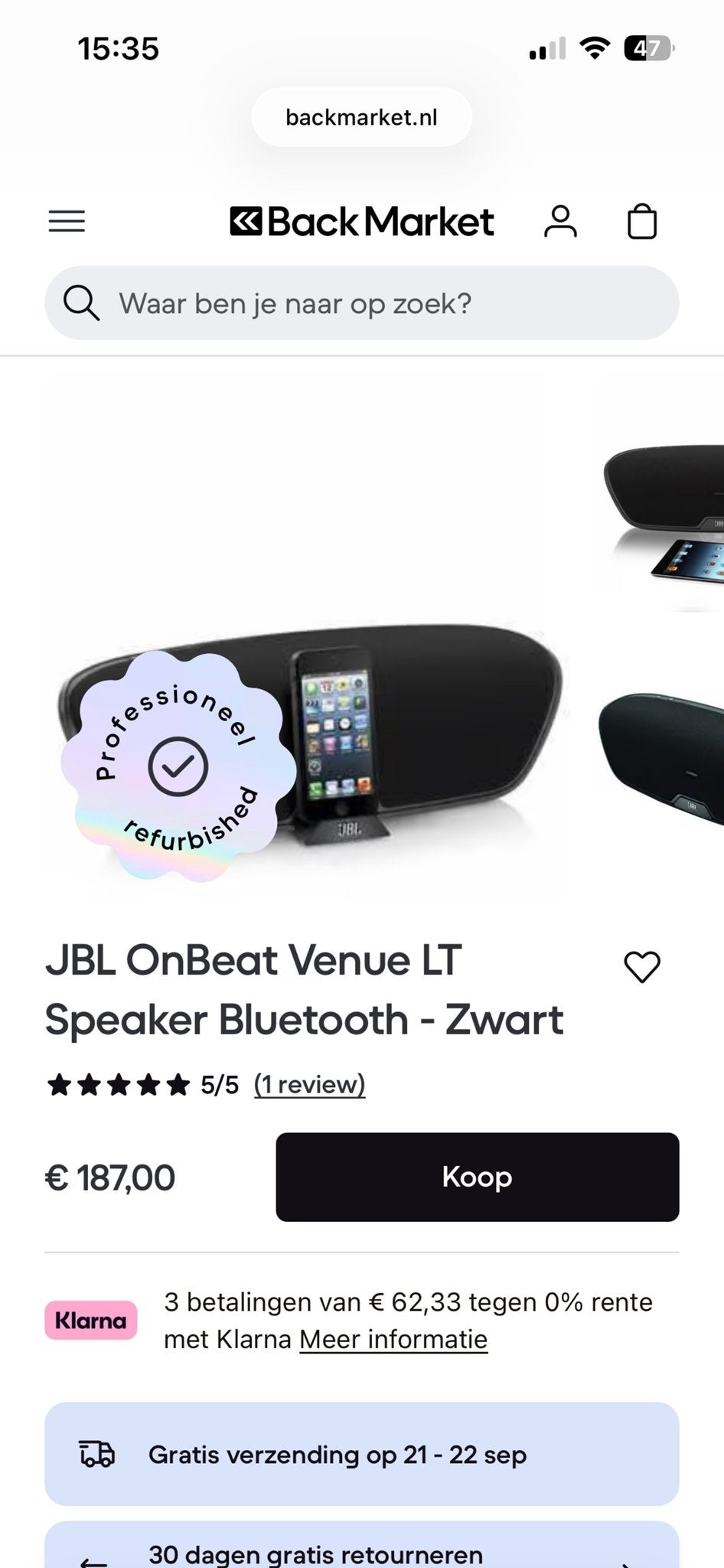 JBL OnBeat Venue LT Speaker Bluetooth - Zwart (Zonder oplade, JBL, Refurbished, Ophalen of Verzenden, Draagbare speaker