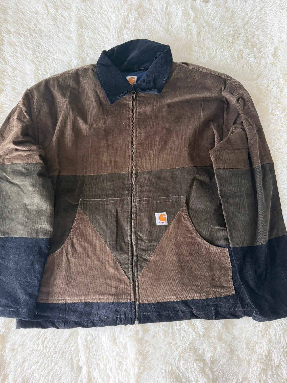 Handgemaakt Carhartt Reworked corduroy Patchworkjas Bruin XL, -, Maat 56/58 (XL), Ophalen of Verzenden, Zo goed als nieuw