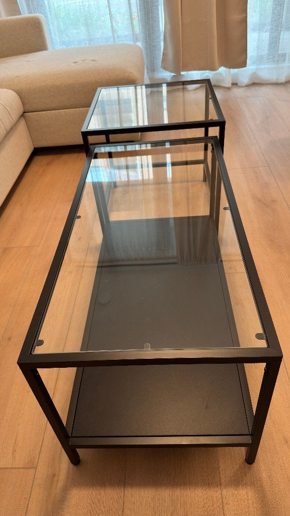 IKEA VITTSJÖ Bijzettafel, set van 2, zwartbruin/glas, Gebruikt, Glas, IKEA VITTSJÖ, 75 cm of meer