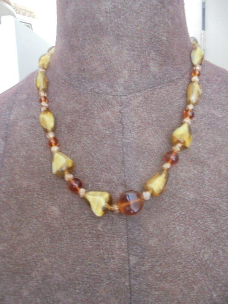 Prachtige glaskralen ketting groen/bruin, Ophalen of Verzenden, Nieuw, Bruin, Overige materialen