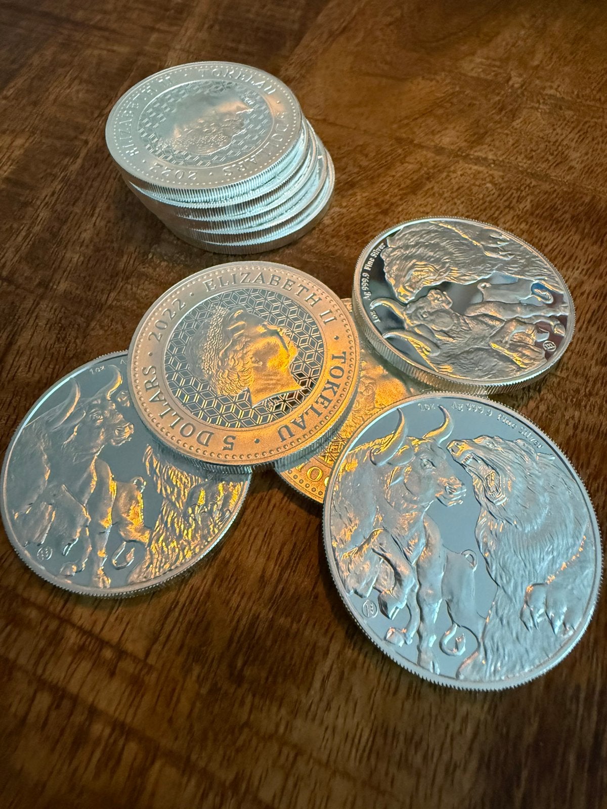 Bull Bear, 10 Zilveren munten, 1 oz, Ag 999,9. Tokelau 2022, Ophalen, Zilver