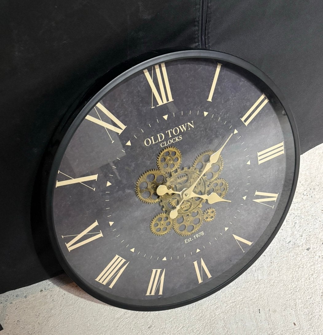 Wandklok zwart met goud, Ophalen, Wandklok, Analoog, Werkt op batterijen