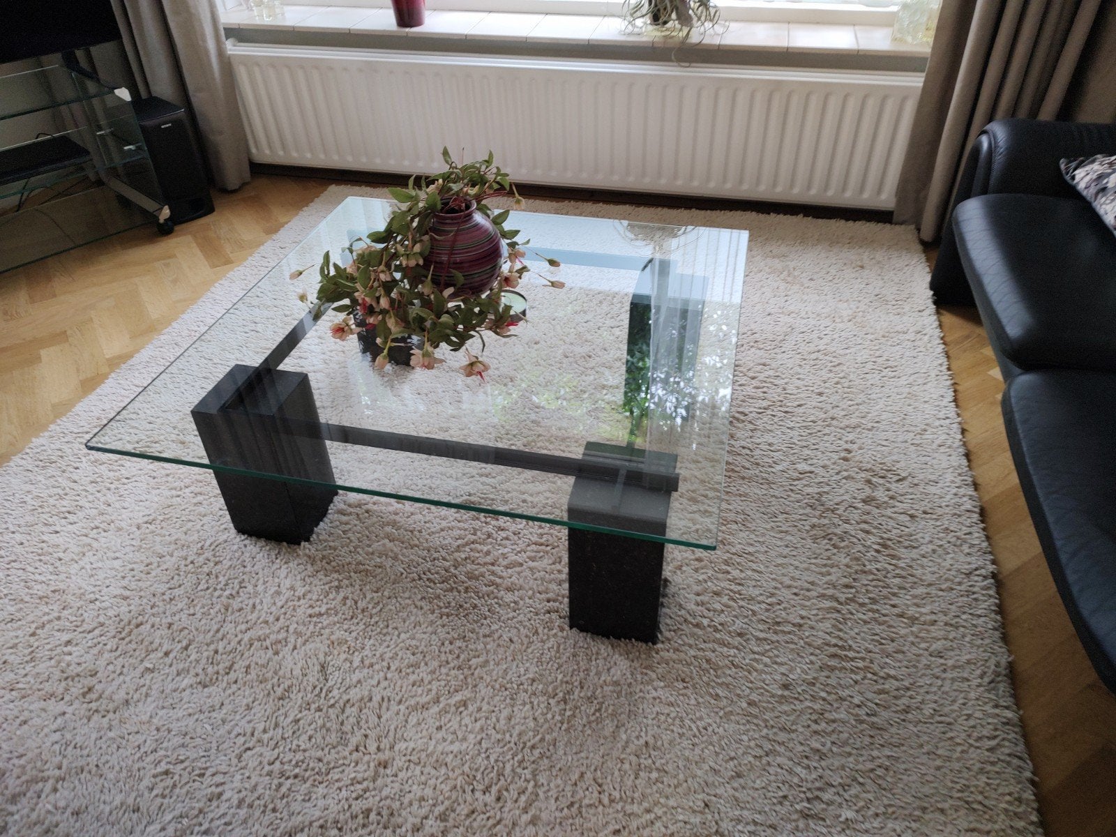 glazen salontafel met marmeren poten, Ophalen, 50 tot 100 cm, Vierkant, 50 tot 100 cm