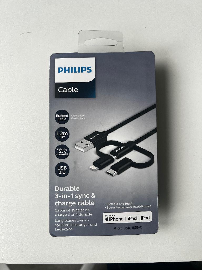 Philips cable 3-in-1 charging cable, Ophalen, Nieuw, Apple iPhone