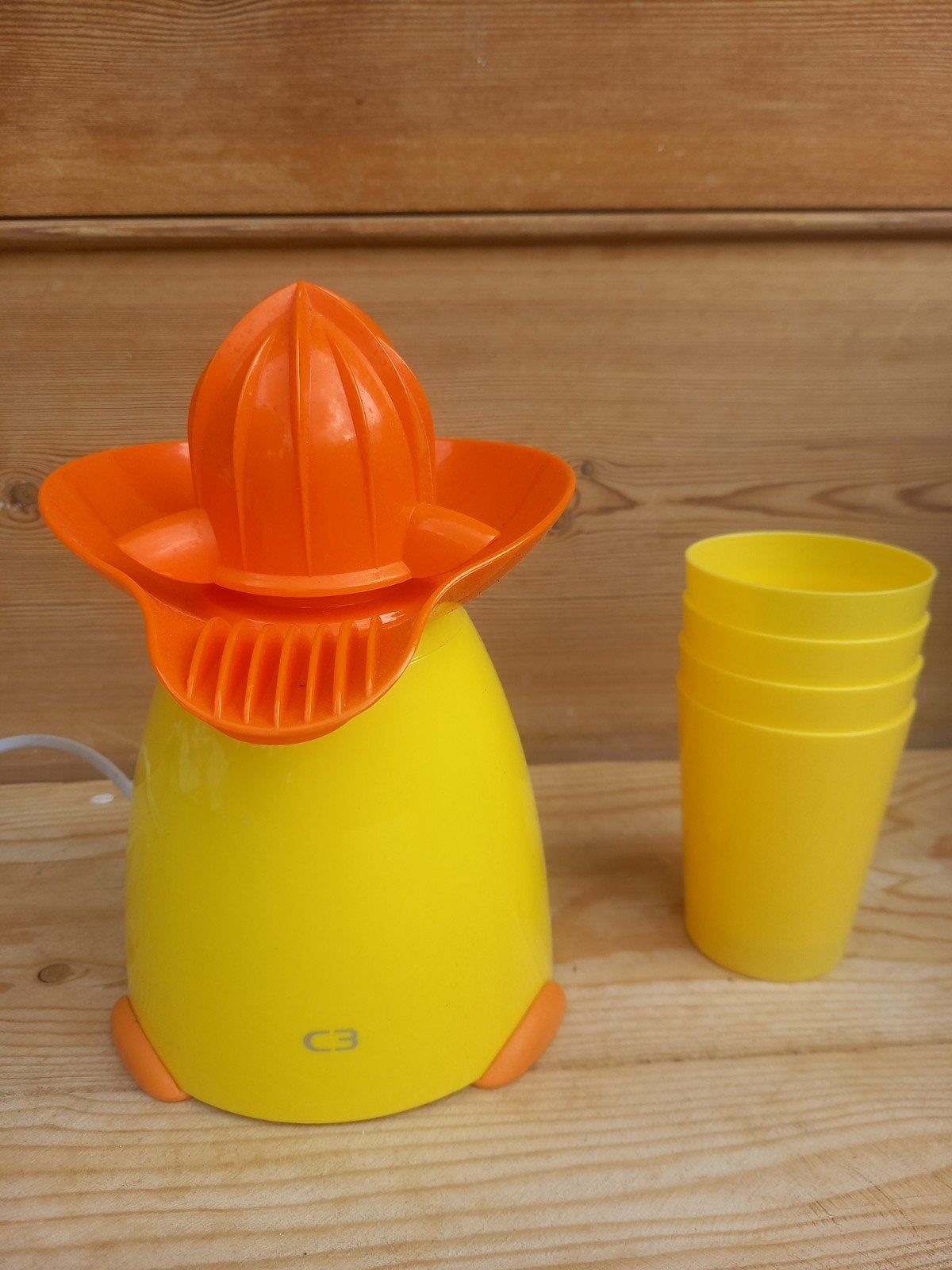 Citruspers Oranje Geel Retro + 4 Bekers, Verzamelen, Retro, Ophalen of Verzenden, Huis en Inrichting