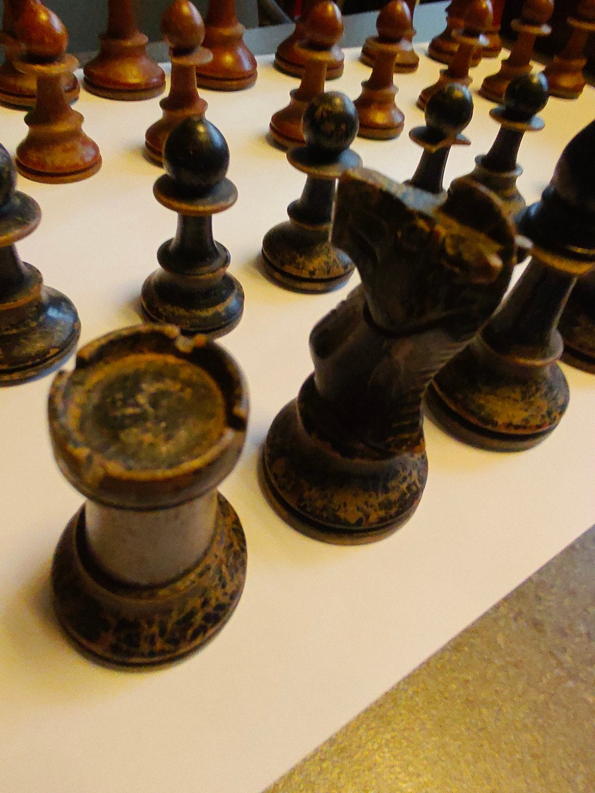 Zeer Oude Set Schaakstukken Antiek  hoogte koning 8 cm, Antiek en Kunst, Ophalen of Verzenden