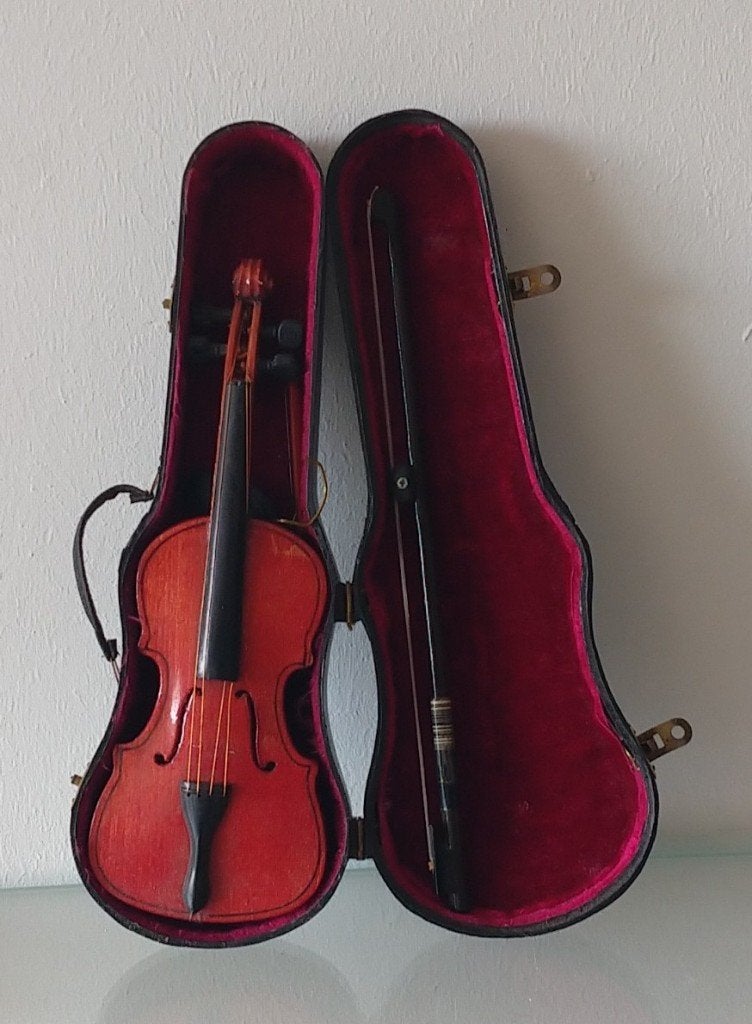 vintage replica viool in koffer, met strijkstok, volgnr 55, Overige formaten, Viool, Ophalen of Verzenden, Zo goed als nieuw