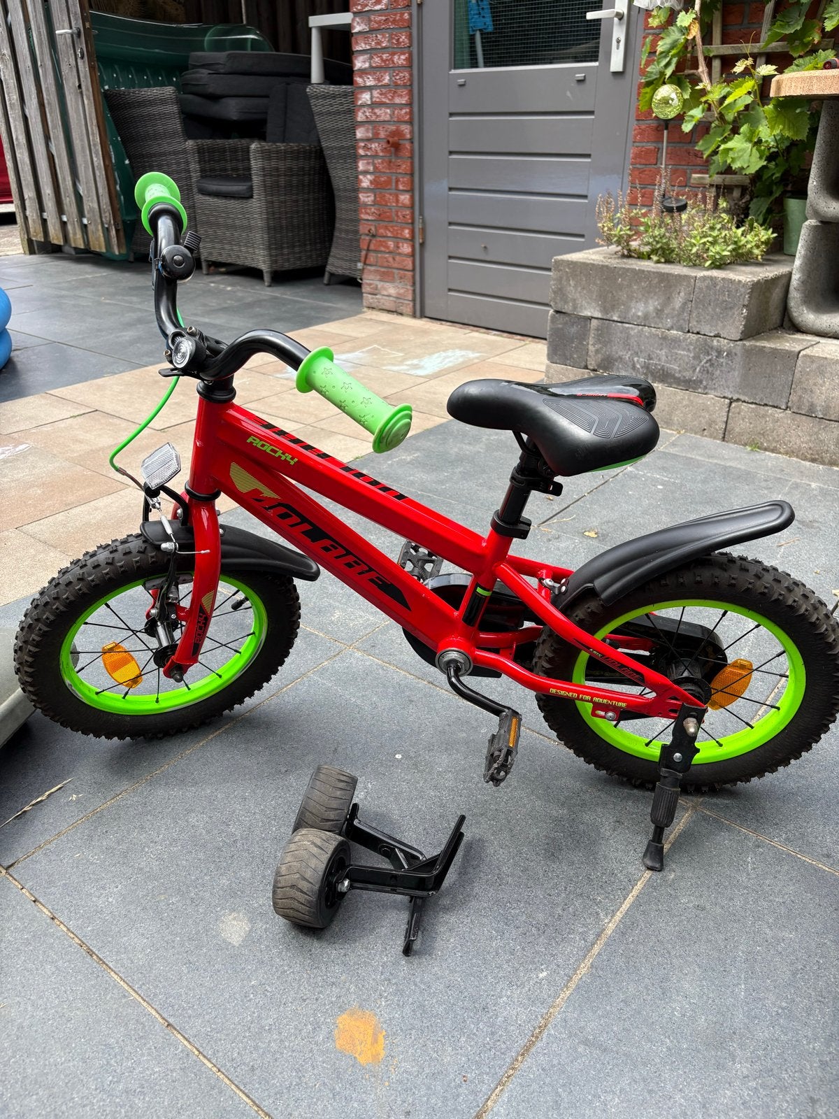 Volare Rocky 14 inch kinderfiets met zijwieltjes, Ophalen, Terugtraprem, Zijwieltjes, Minder dan 16 inch