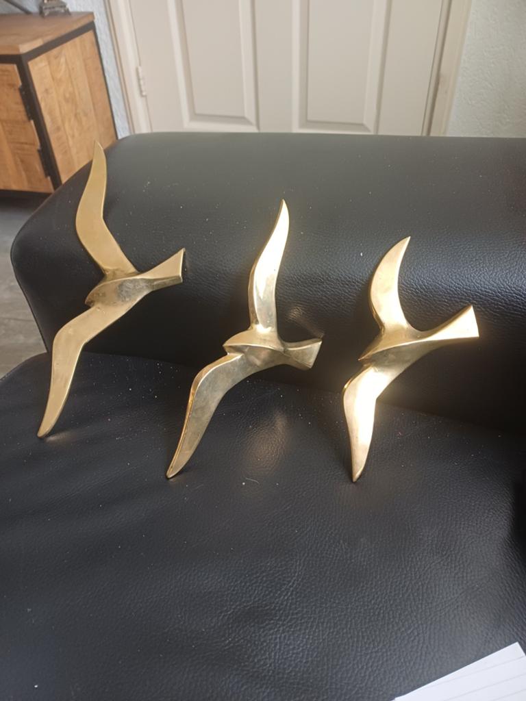 3 messing wandhangers zwaluwen/ meeuwen  mid century, Ophalen of Verzenden