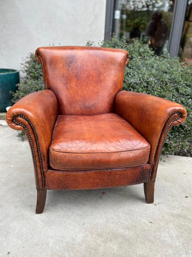 Schapenleren fauteuil, Ophalen, Gebruikt, Vintage, Www.plein5living.nl
