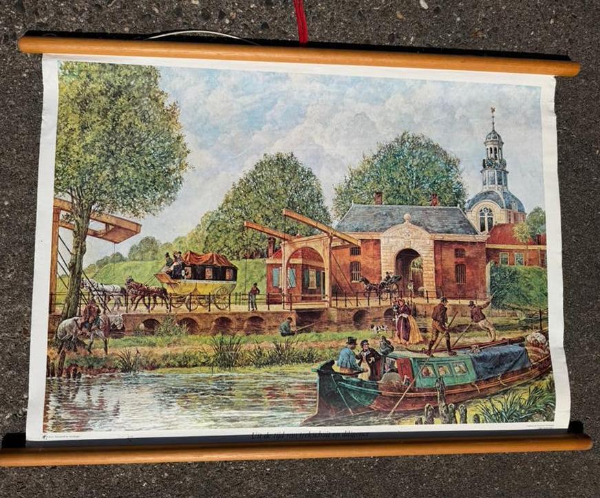 Schoolplaat Wolters Noordhof No.29 Trekschuit en Diligence, Antiek en Kunst, Ophalen