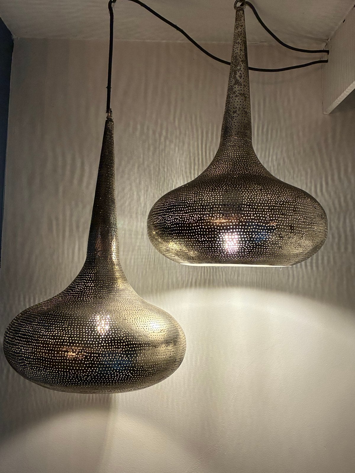 Set van 2 Oosterse Hanglampen - Metaal, 28 cm Diameter, Ophalen of Verzenden, Gebruikt, Metaal, E27 (groot)