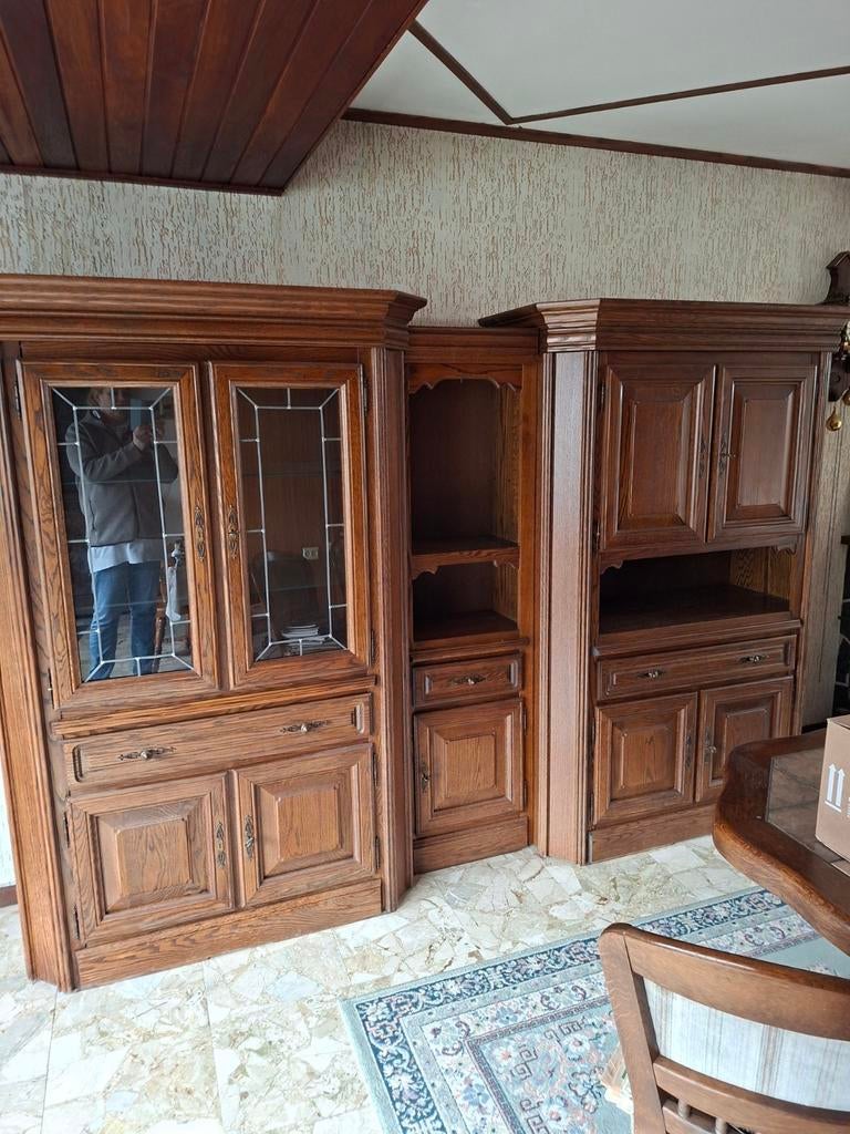 Massief eikenhouten wandmeubel / buffetkast, Ophalen, Gebruikt, Met deur(en), 150 tot 200 cm