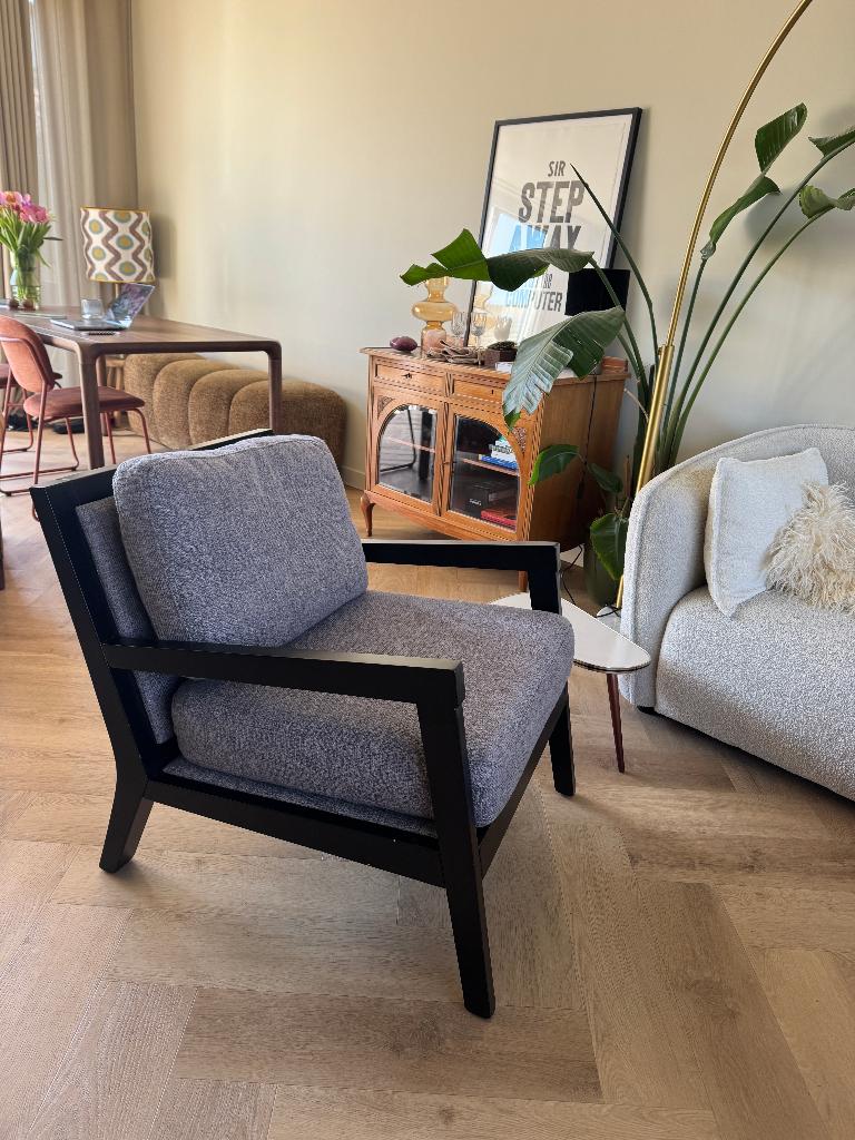 Industriële fauteuil Morris stof grijs (2x), Ophalen, Gebruikt, 75 tot 100 cm, Stof