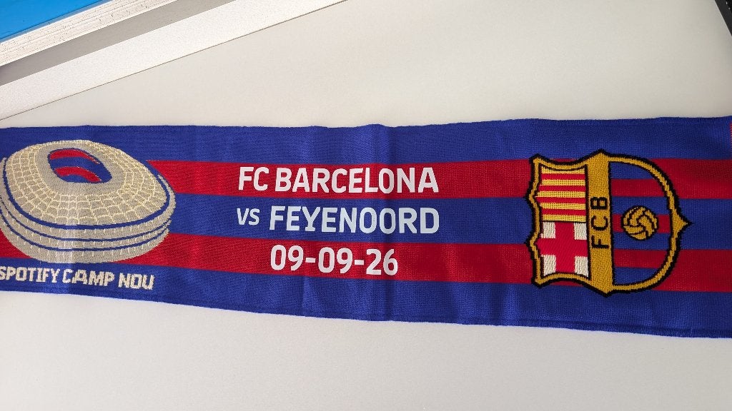 Officiële sjaal FC Barcelona-Feyenoord, Champions League, Verzamelen, Ophalen of Verzenden, Nieuw, Feyenoord, Vaantje of Sjaal