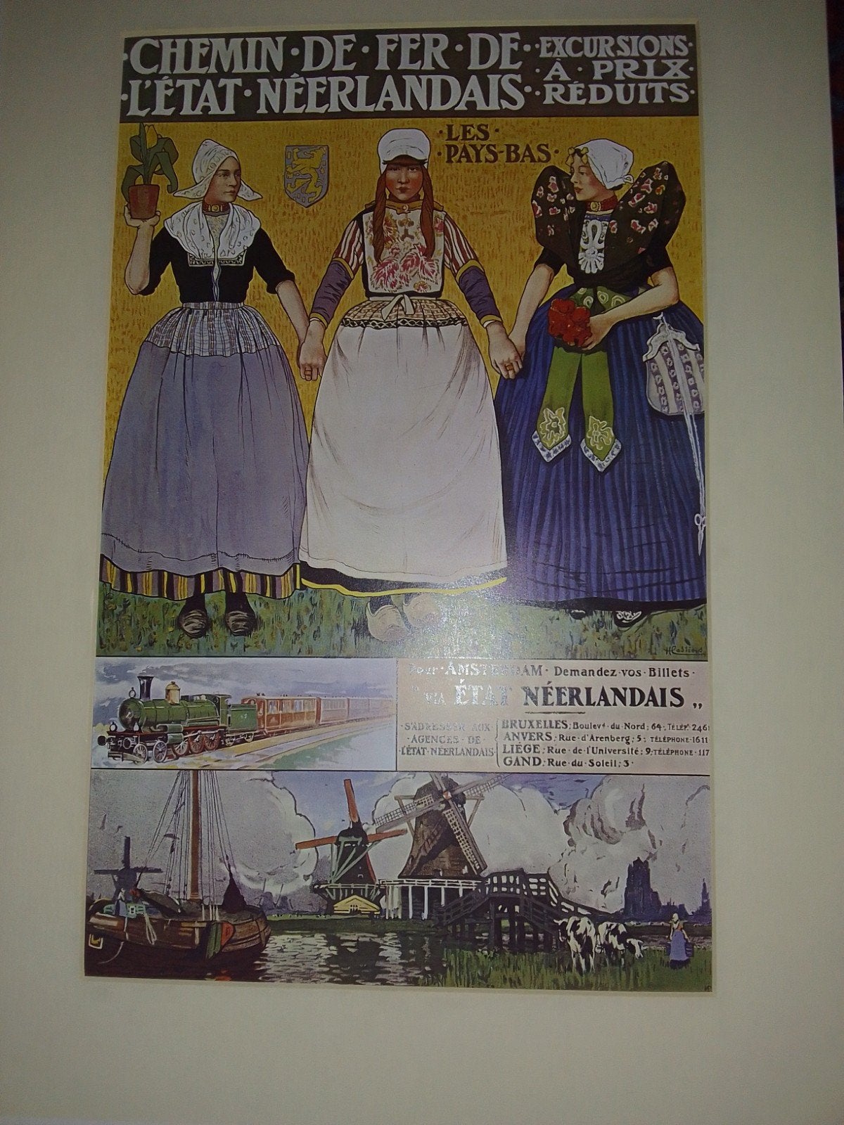 Vintage Poster: Spoorwegen Nederland - Les Pays Bas, Gebruikt, Klederdracht, Ophalen of Verzenden, Voor 1940