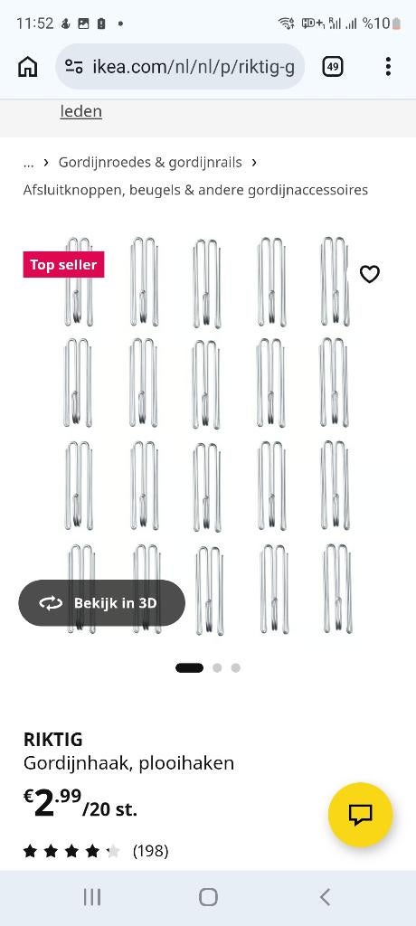 Ikea Riktig Curtain hook, pleat hooks, Huis en Inrichting, Stoffering | Gordijnen en Lamellen, Ophalen, Nieuw, Minder dan 50 cm