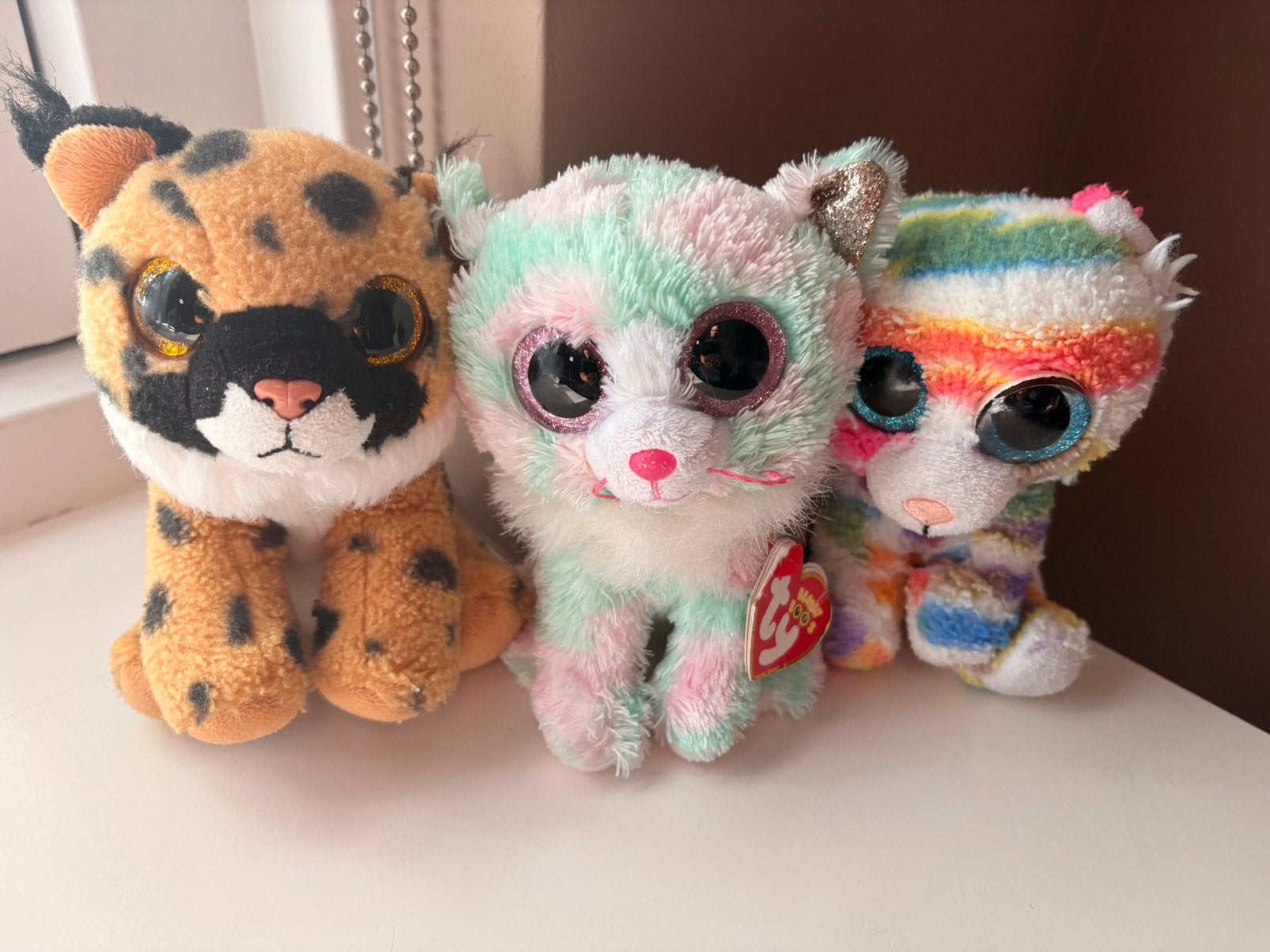 3x TY knuffels Beanie Boos / Babies Opal, Larry + Rainbow, Ophalen of Verzenden, Gebruikt, Overige typen, Ty