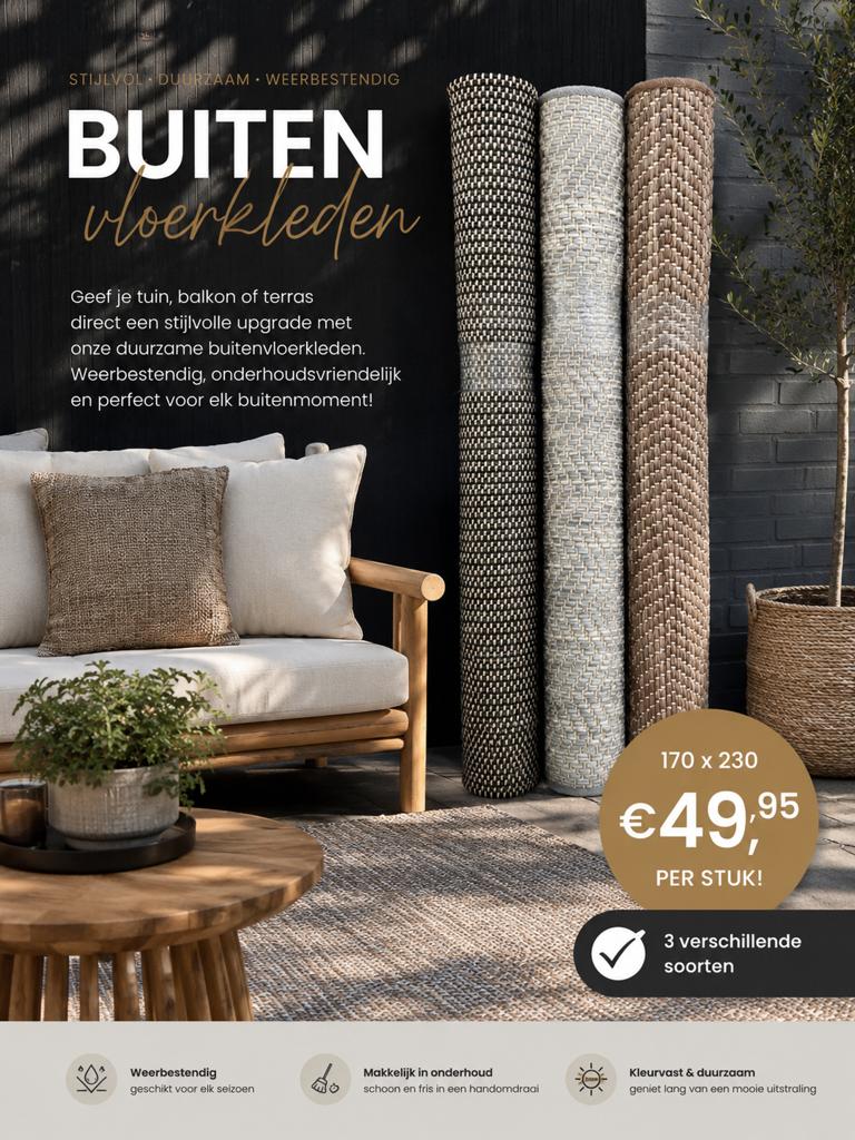 Buiten vloerkleden / buitenvloerkleed ACTIE NIEUW!, Ophalen of Verzenden, Minder dan 10 m²