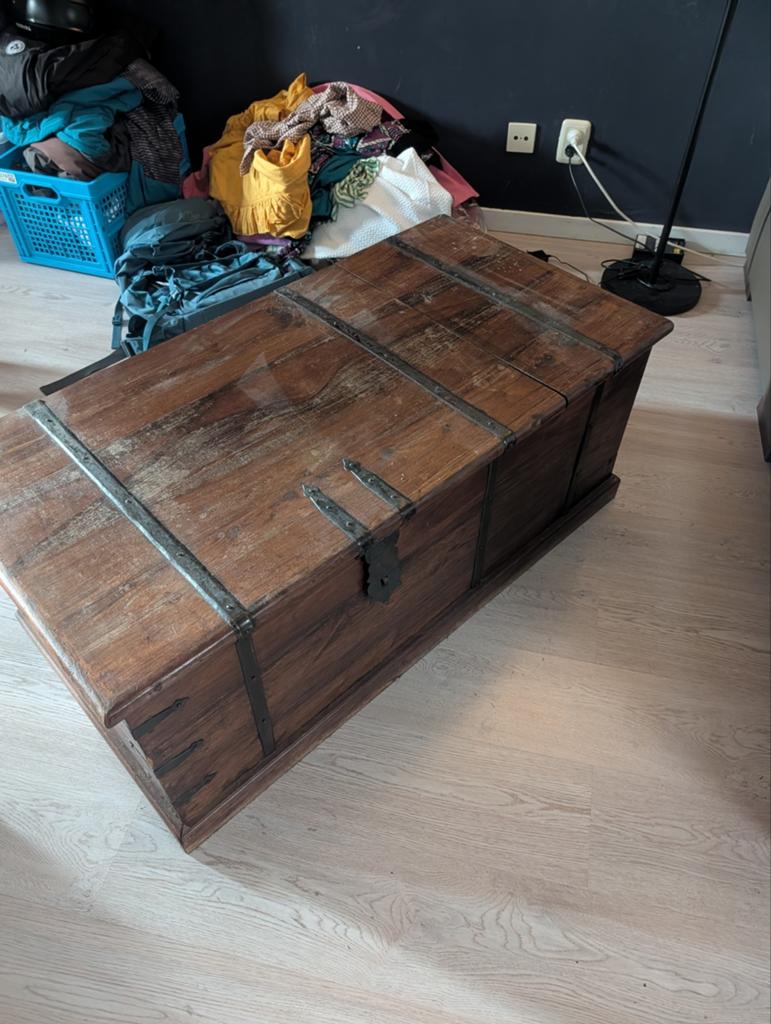 Vintage houten kist met wijnrek en opbergruimte, Gebruikt, 100 tot 150 cm, 50 tot 75 cm, 75 tot 100 cm