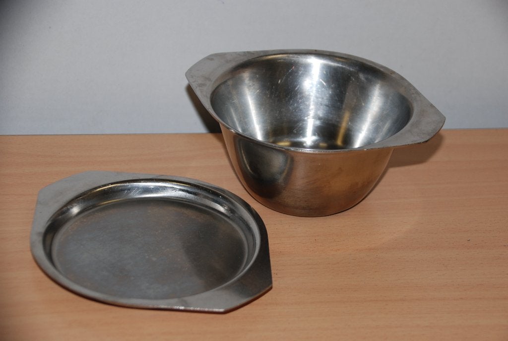 Kom rvs met deksel., Ophalen of Verzenden, Gebruikt, Zilver, Metaal