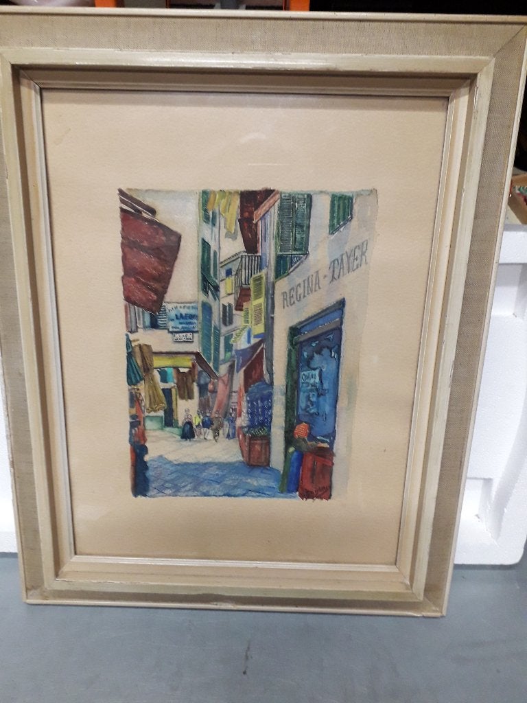 AQUAREL uit de FIFTIES van BEKENDE KUNSTSCHILDER L.SNIJDERS, Antiek en Kunst, Ophalen of Verzenden, Achter glas, Aquarel, Stadsgezicht