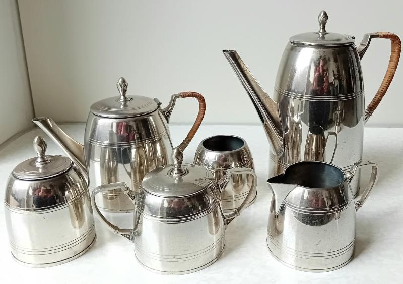 7 delig chroom/verzilverd koffie/thee servies, Ophalen of Verzenden