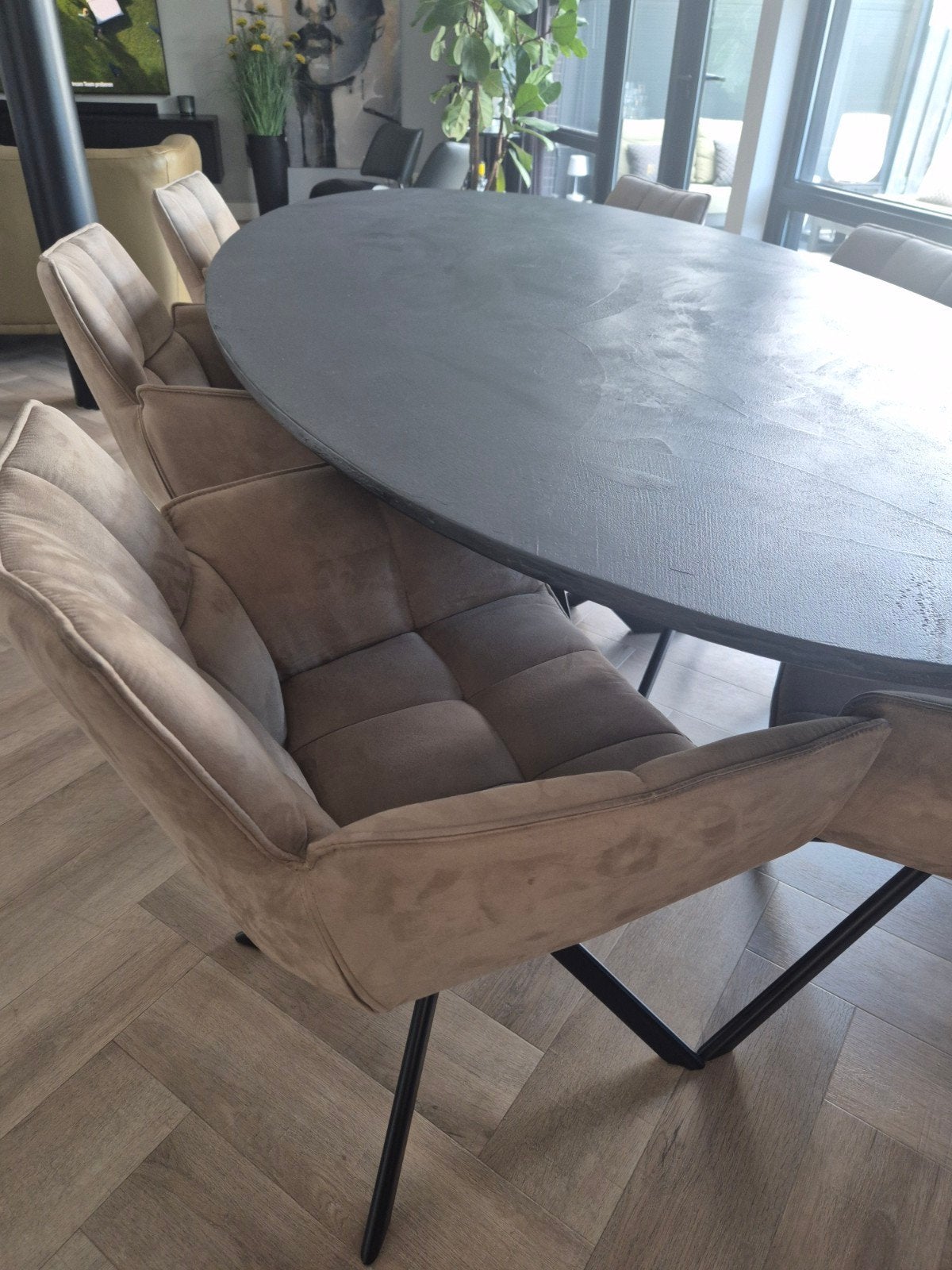 Ovaal eettafel 2.40 x 1.10 + 6 stoelen, Ophalen, 100 tot 150 cm, Eikenhout, 200 cm of meer