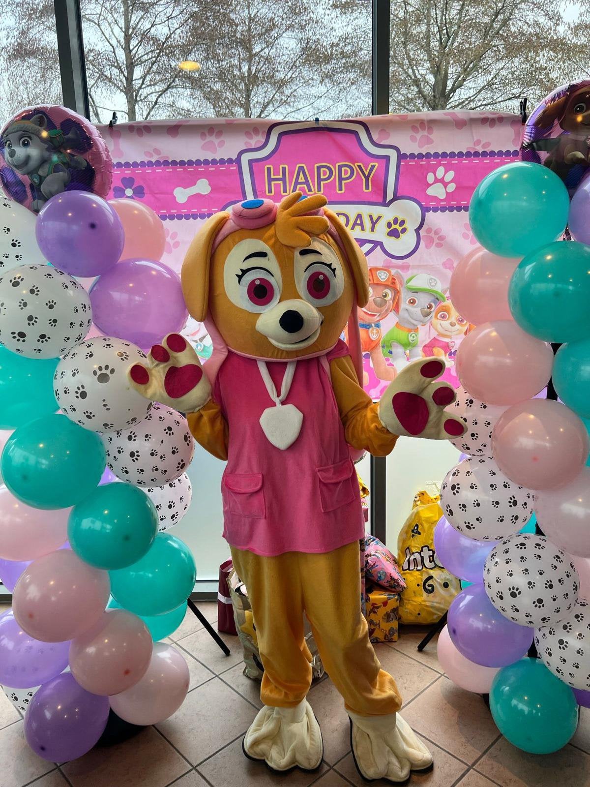 Skye mascotte met de liefst actrice -PawPatrol op jouw feest, Hobby en Vrije tijd, Ophalen, Zo goed als nieuw, Verjaardag