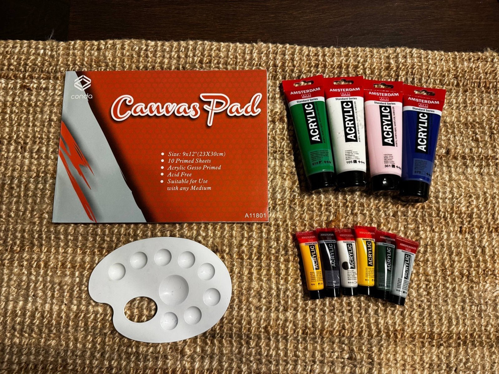 Amsterdam Acrylverf Set (10 tubes) + gratis extra's, Hobby en Vrije tijd, Ophalen, Zo goed als nieuw, Acrylverf