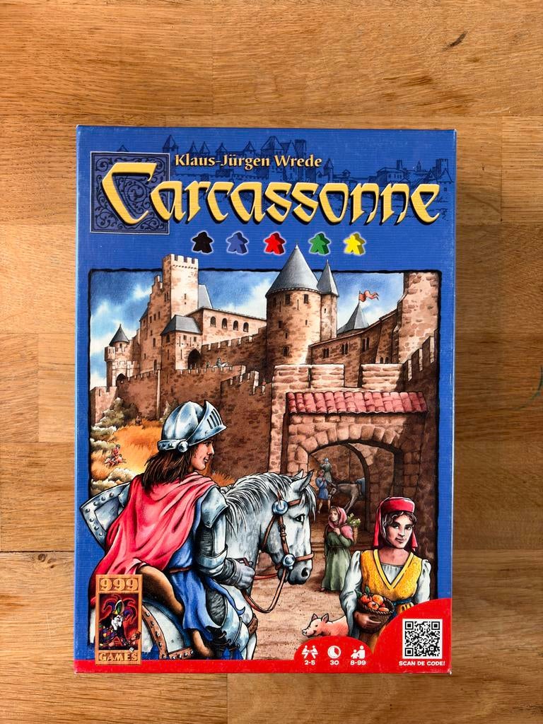 Carcassonne bordspel met uitbreiding Kooplieden & Bouwmeeste, Drie of vier spelers, Ophalen of Verzenden, Gebruikt