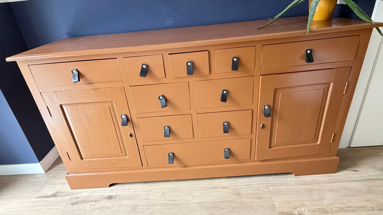 Commode/Dressoir met leren grepen - 175x52x90 cm, Ophalen, Gebruikt, 150 tot 200 cm, Met lade(s)
