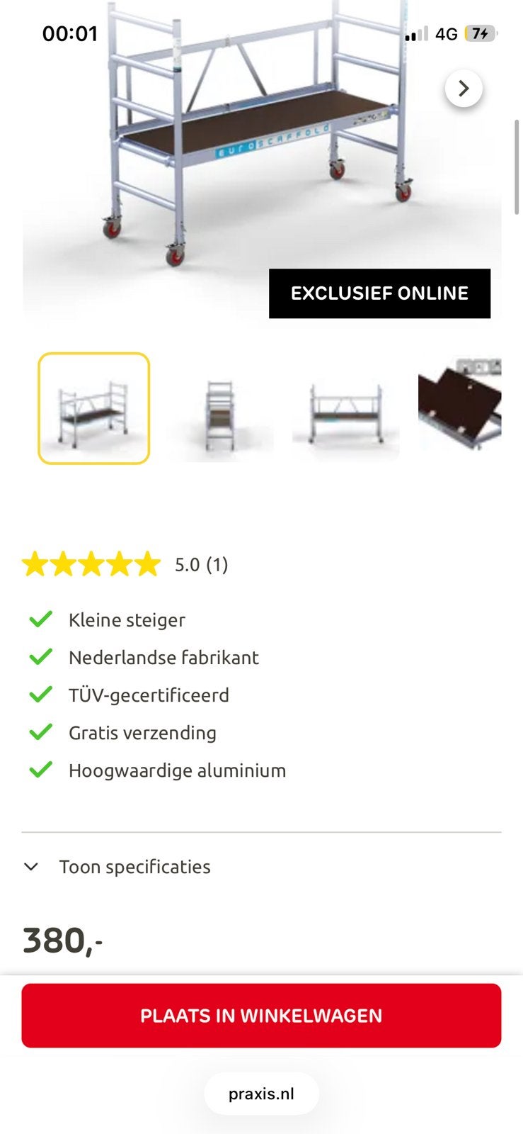 Kamer rolsteiger, compact opbergen!, Ophalen, Zo goed als nieuw, Rolsteiger of Kamersteiger, 5 meter of hoger