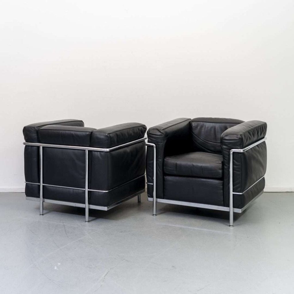 6x ACTIE!! Cassina LC2 Le Corbusier fauteuil Zwart Leer, Niet ingevuld, Gebruikt, Minder dan 75 cm, Niet ingevuld