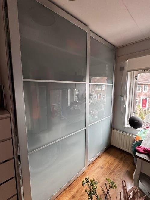 Pax schuifdeuren melkglas, Ophalen, Gebruikt, 200 cm of meer, Met plank(en)