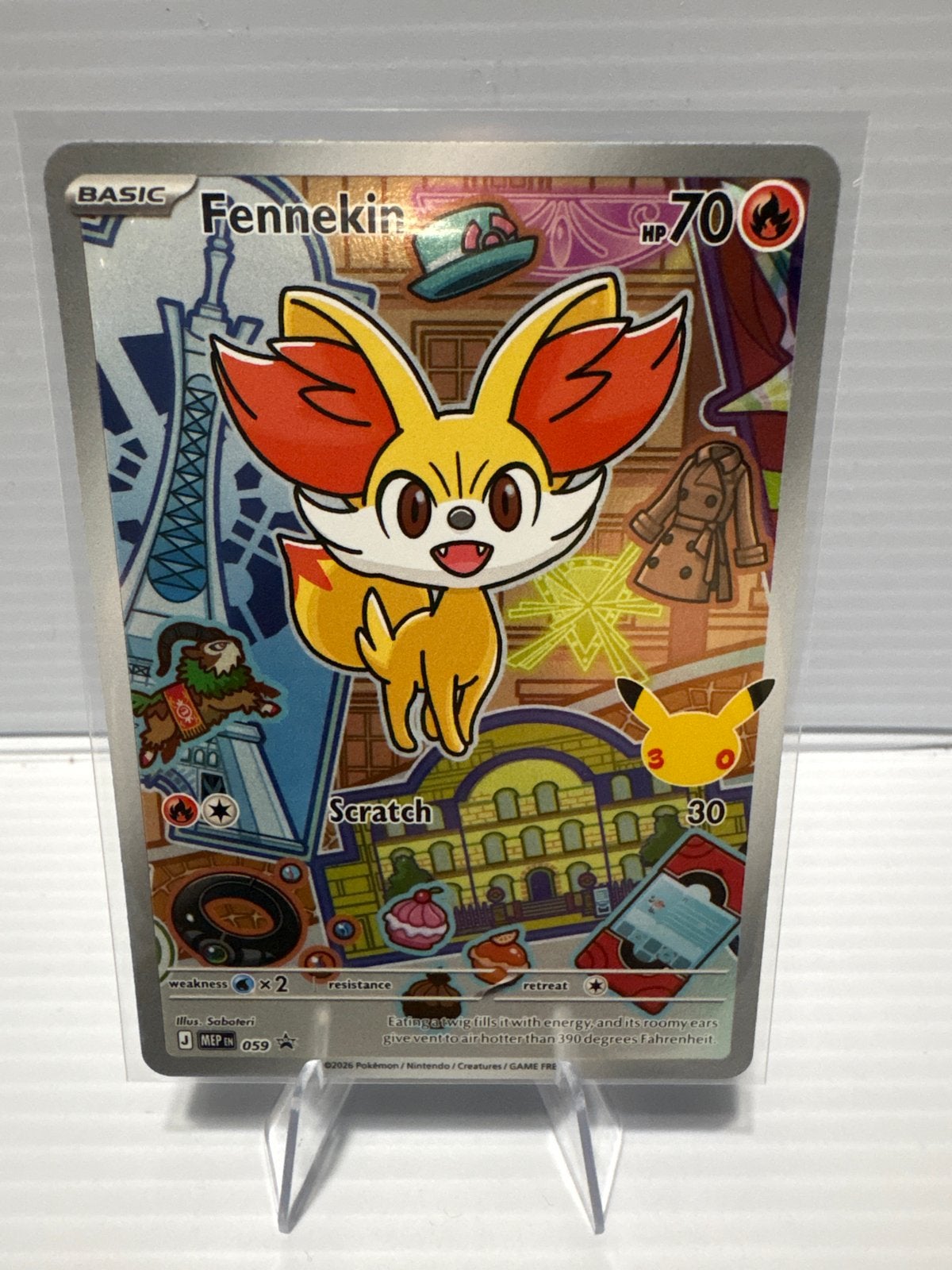 Fennekin 059 First Partner Promotie Pokémon Kaart NM, Ophalen of Verzenden, Zo goed als nieuw, Losse kaart
