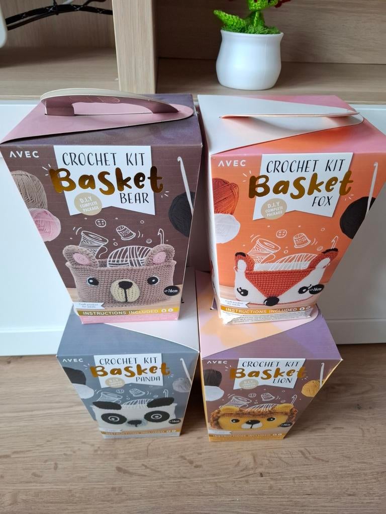 Haaksetjes Dierenmandjes - 4 stuks (Beer, Vos, Panda, Leeuw), Hobby en Vrije tijd, Breien en Haken, Ophalen of Verzenden, Nieuw
