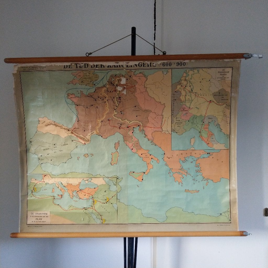 Wandkaart De tijd der Karolingers 600-900, Ophalen of Verzenden, Aardrijkskunde