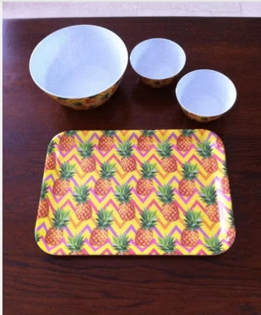 Camping set kunstof geel ananas compleet, Ophalen of Verzenden, Zo goed als nieuw