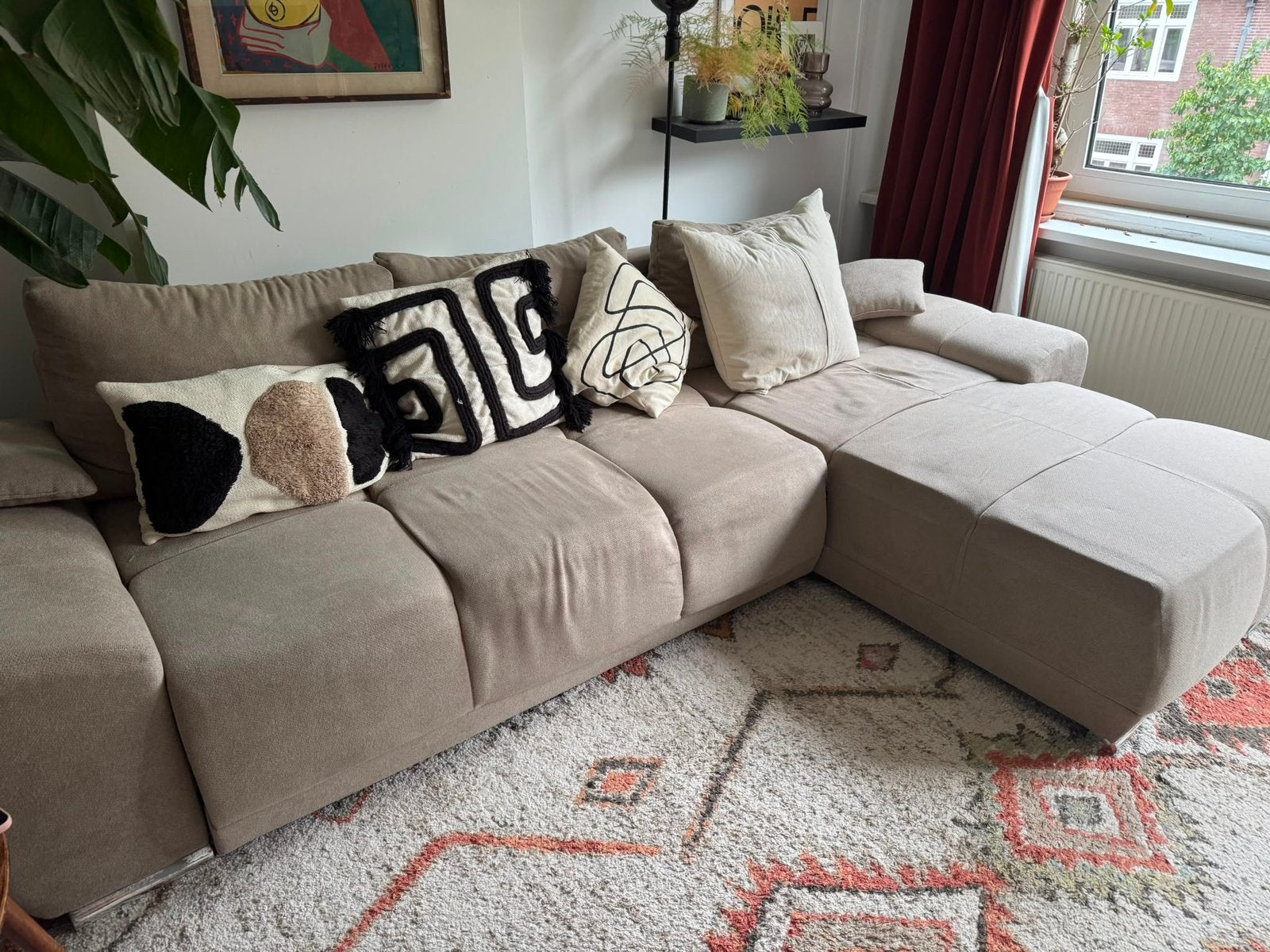 Hoekbank beige, Huis en Inrichting, Banken | Complete zithoeken, Ophalen, Zo goed als nieuw