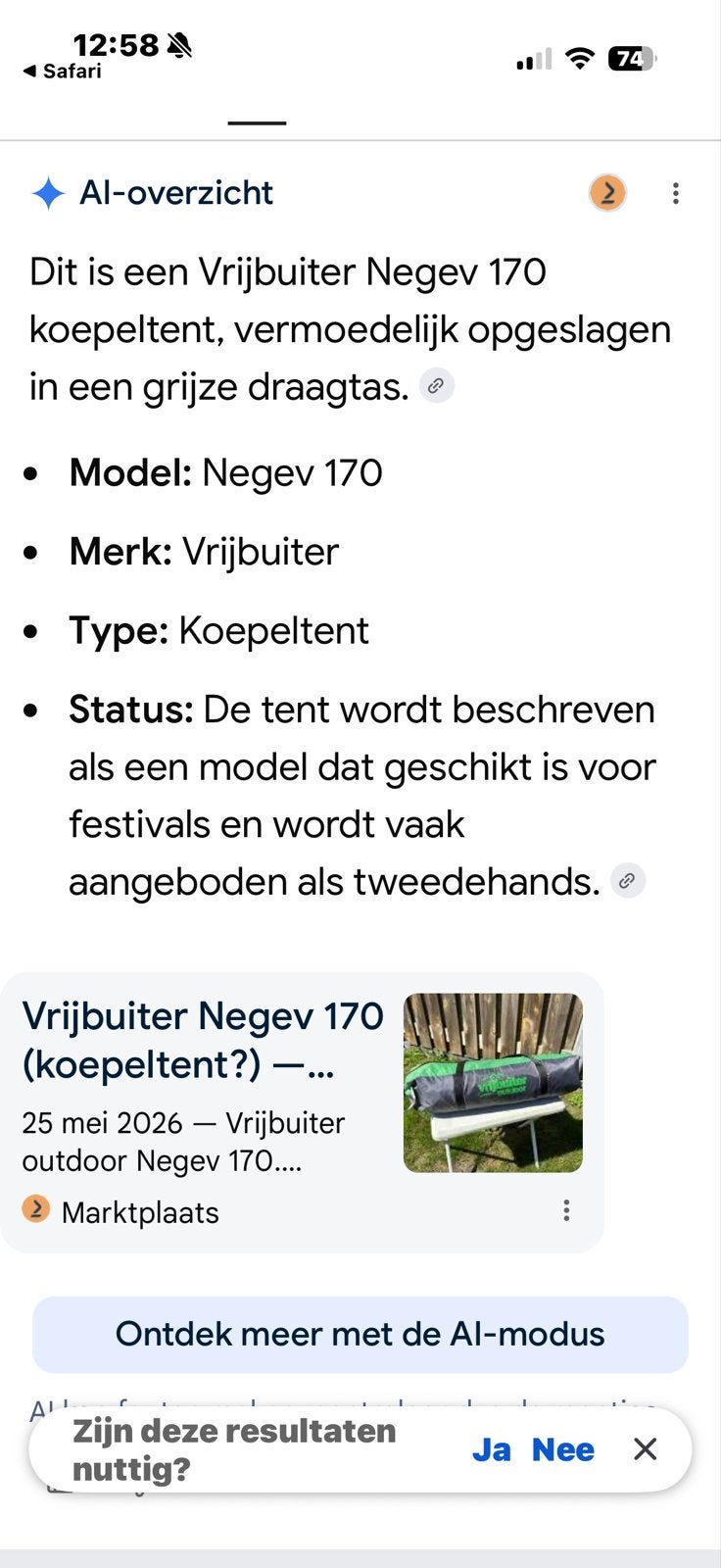 Vrijbuiter Negev 170 Koepeltent - Ideaal voor Festivals, Ophalen of Verzenden, Gebruikt, Tot en met 2