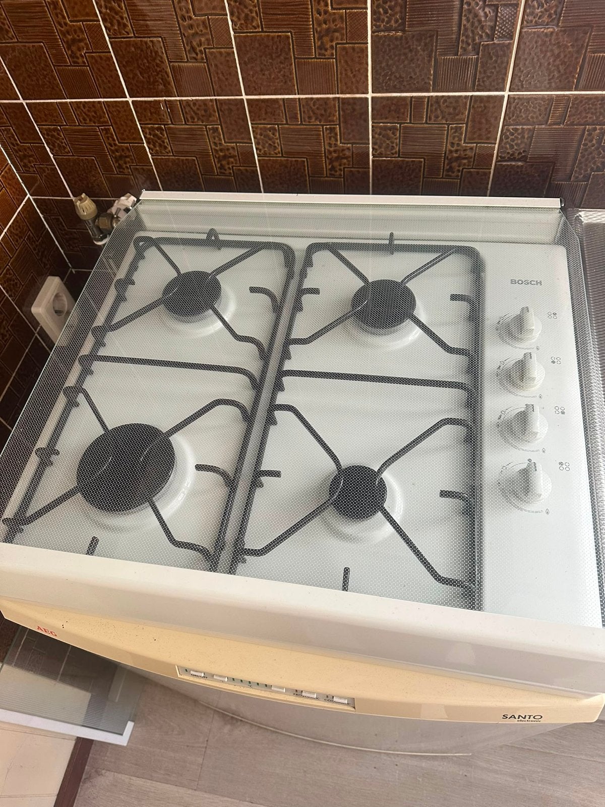 Bosch 4-pits gaskookplaat – wit, Ophalen, Gebruikt, 4 kookzones, Gas