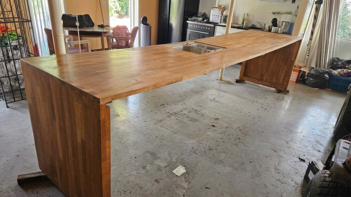 Massief eiken keukeneiland bar, 390cm!, Huis en Inrichting, Keuken | Complete keukens, Ophalen, Gebruikt, Bruin, Overige typen