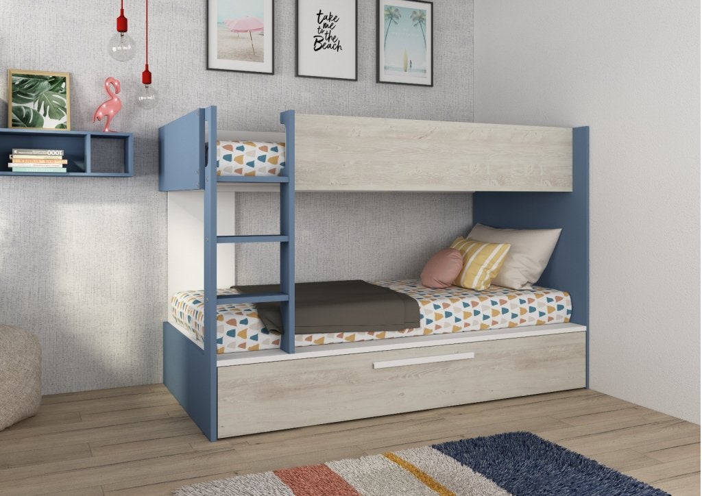 Jules stapelbed met slaaplade - 90x200 - Blauw, Niet ingevuld, Niet ingevuld, Niet ingevuld