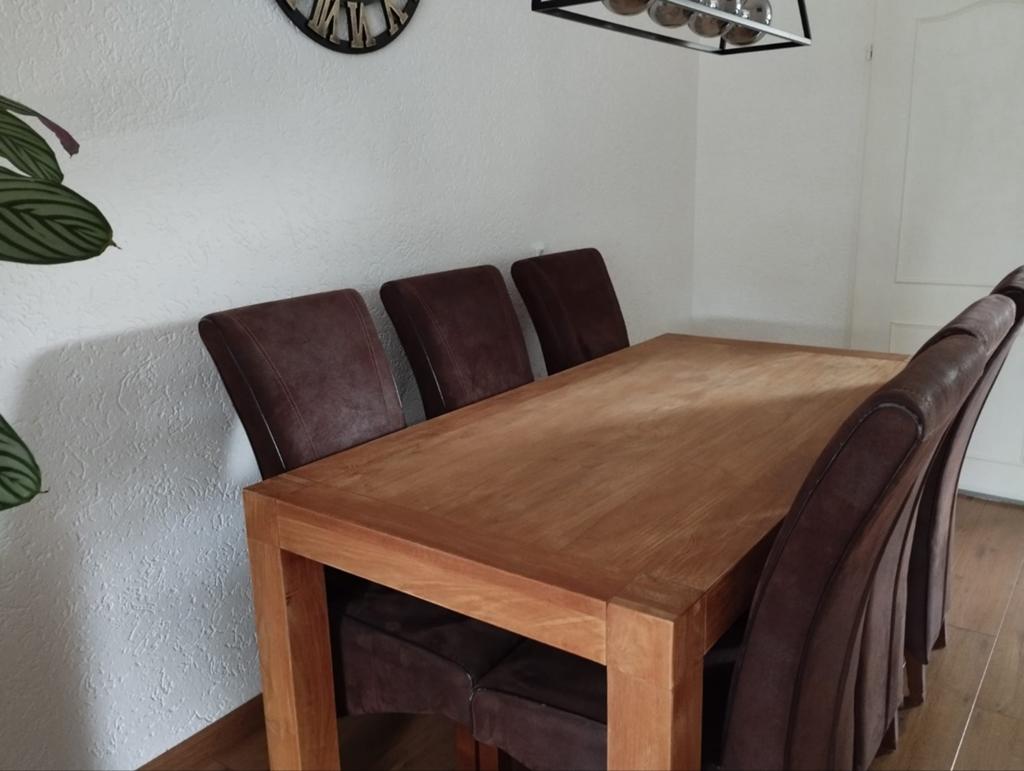 Teakhouten eettafel met 6 stoelen, Huis en Inrichting, Tafels | Eettafels, Ophalen, Gebruikt, Klassiek, Robuust, Teakhout