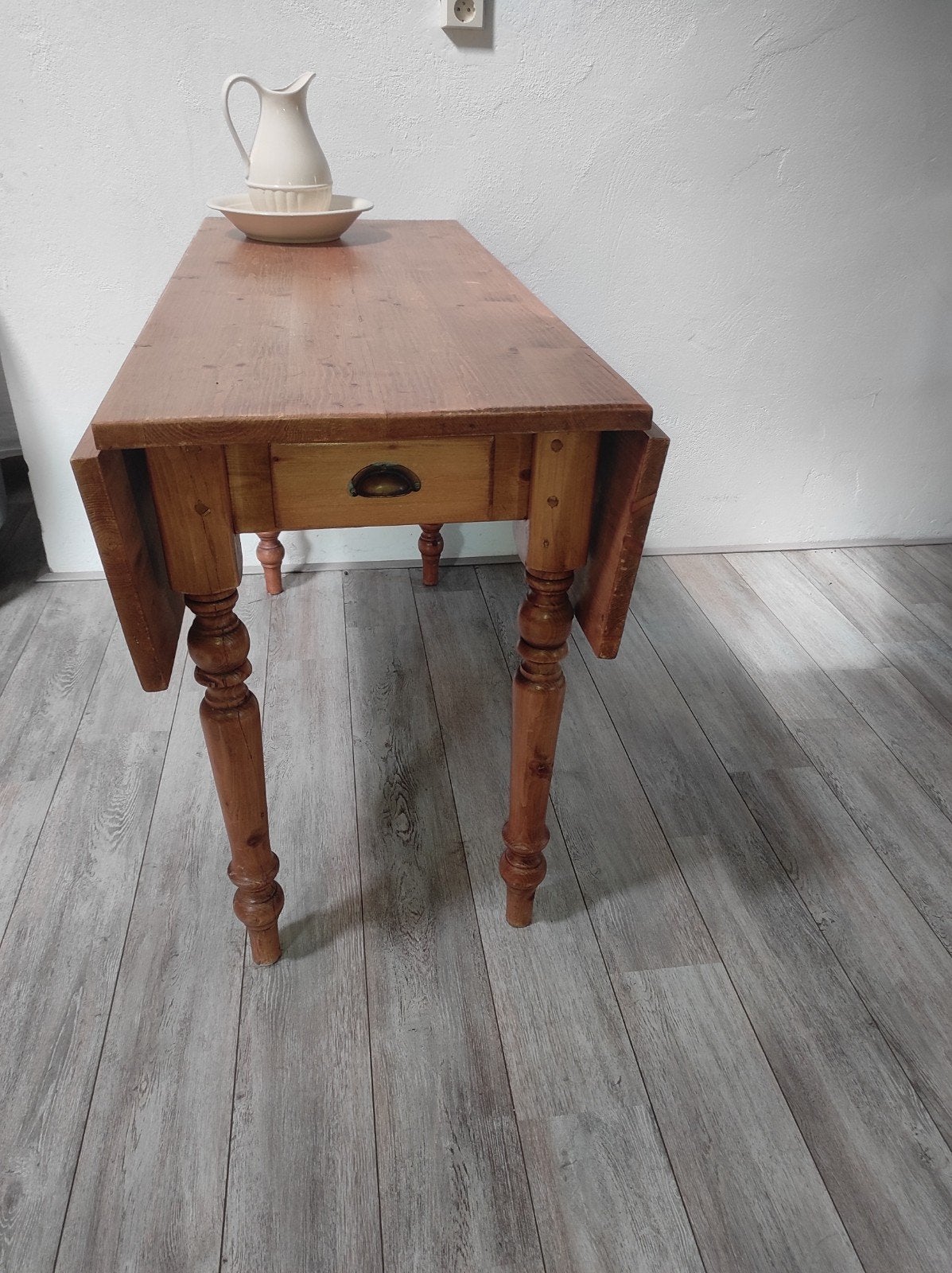 Klaptafel eettafel massief hout met lade, Ophalen, 50 tot 100 cm, Minder dan 100 cm