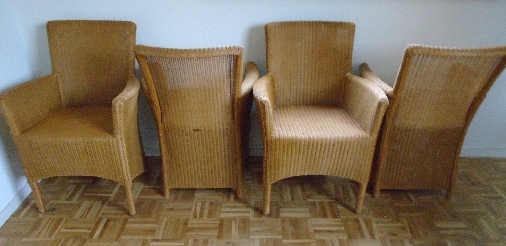 Diverse sets (design)stoelen o.a.Lloyd Loom, Ophalen, Gebruikt, Leer, Bruin