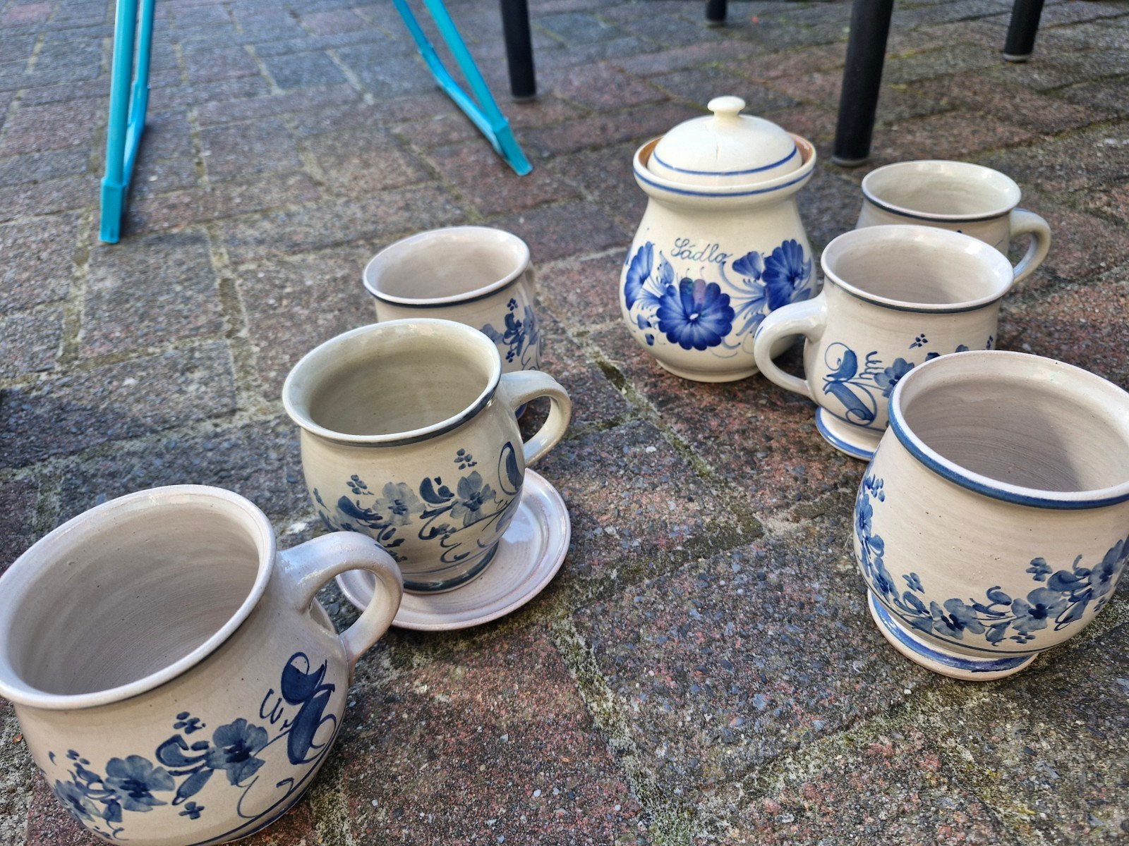 Delfts blauw achtig handmade Servies Set - 7 Stuks, Antiek en Kunst, Ophalen of Verzenden