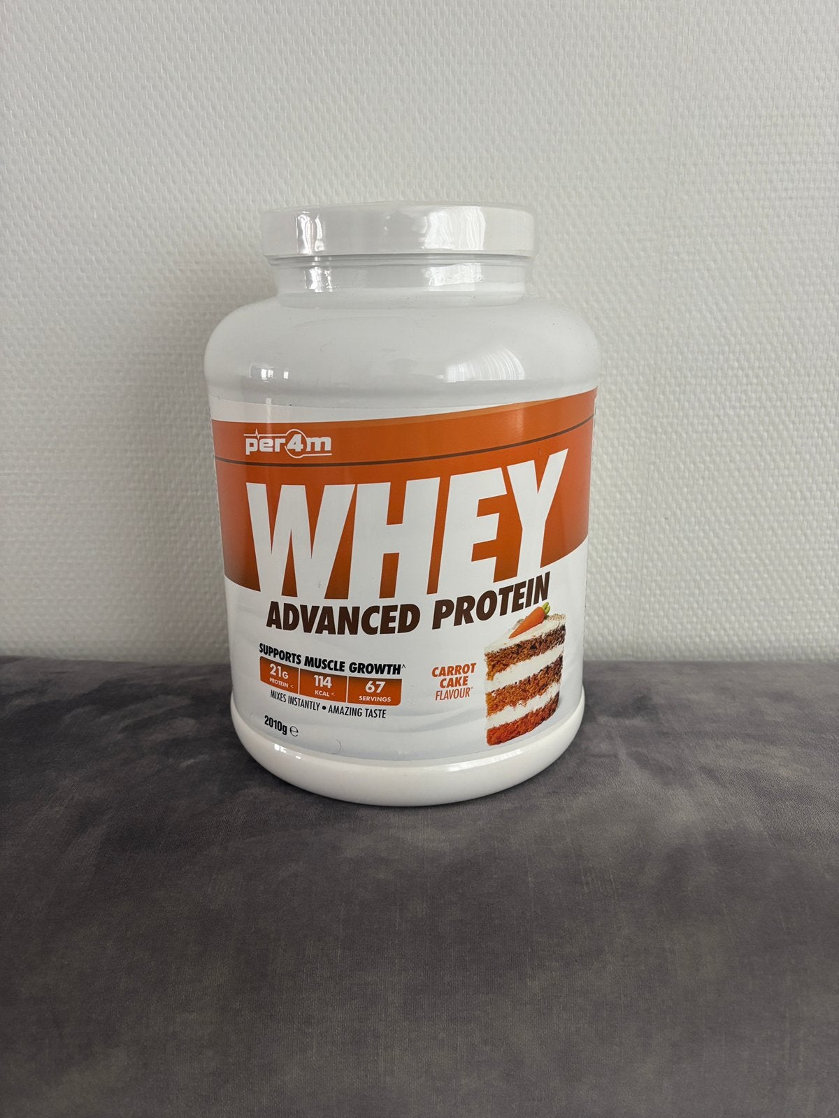 Per4m Advanced Whey Protein Carrot Cake - 2010g, Sport en Fitness, Ophalen of Verzenden, Zo goed als nieuw, Poeder of Drank