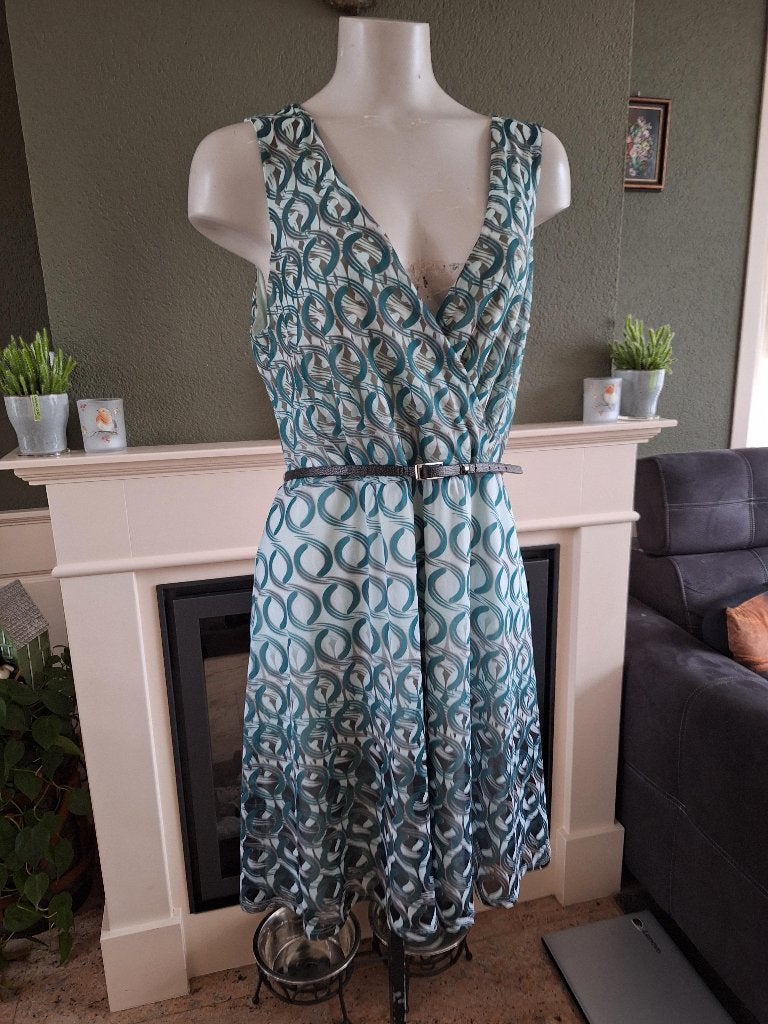 Taifun groen blauw pauw kleur jurk 42 L, Maat 42/44 (L), Ophalen of Verzenden, Zo goed als nieuw, Groen